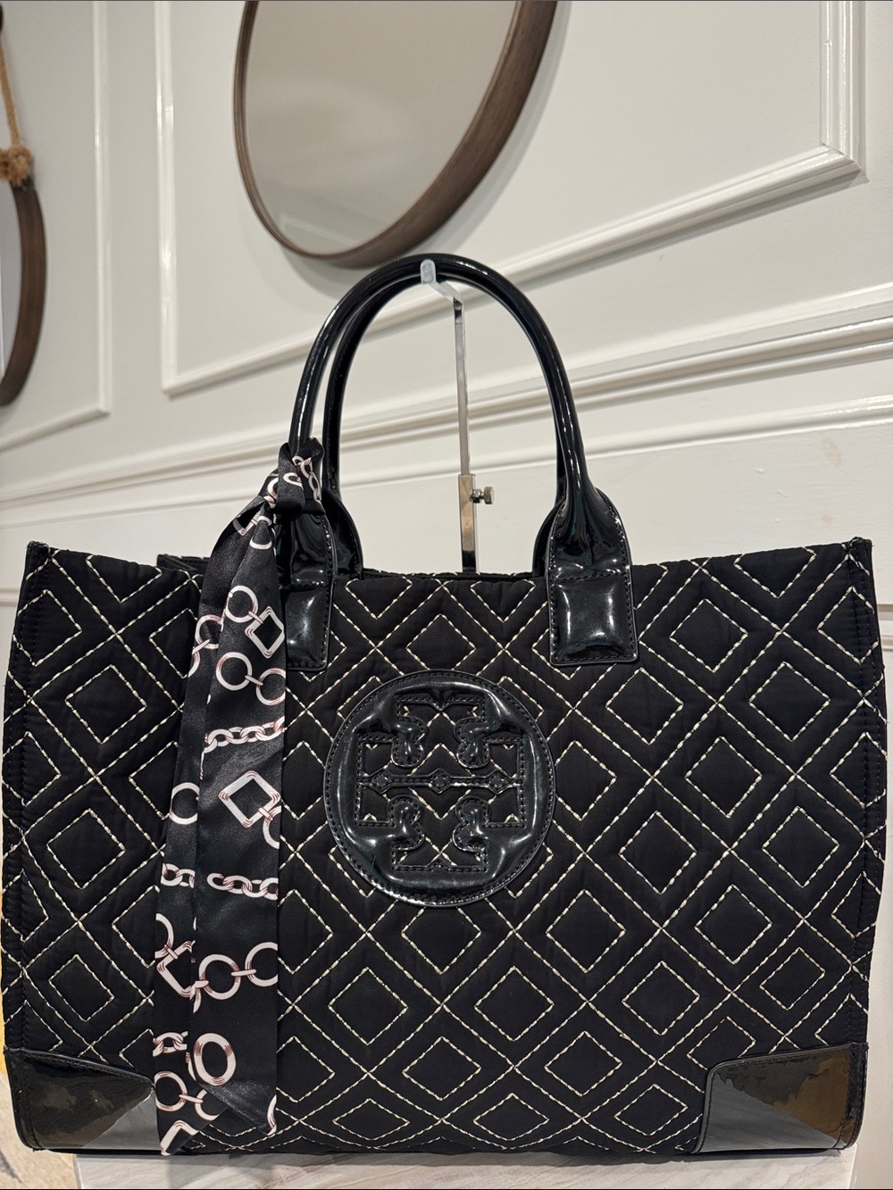 Tory Burch Bag Ella Quilted Black Large Nylon Tote Rare - Picture 5 of 17